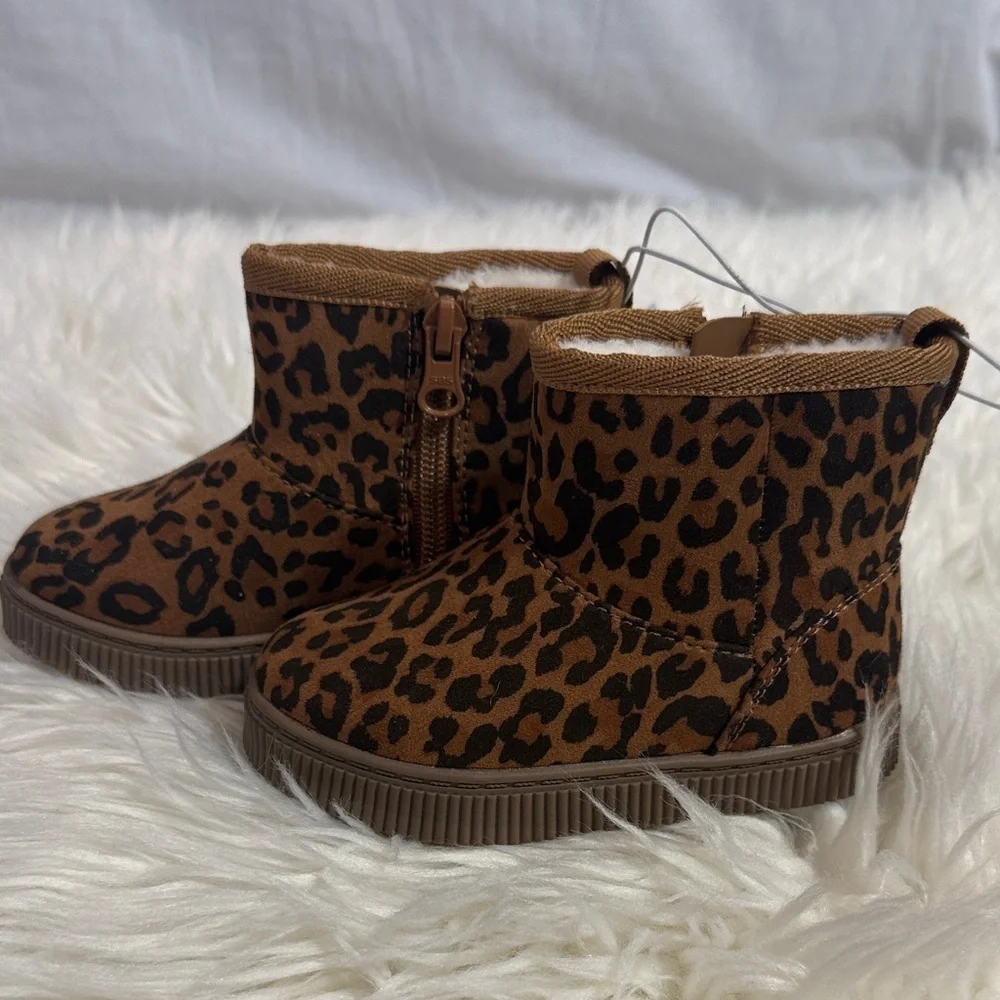 NWT Kids Leopard Print Winter Boots - Brown